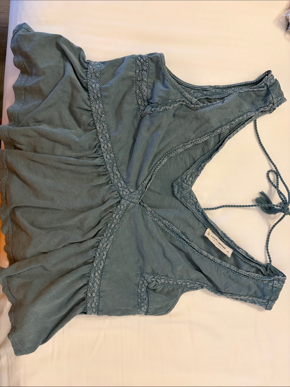 Lucky Brand Boho Cinched Waist Sleeveless Peplum Top - Dusty Teal